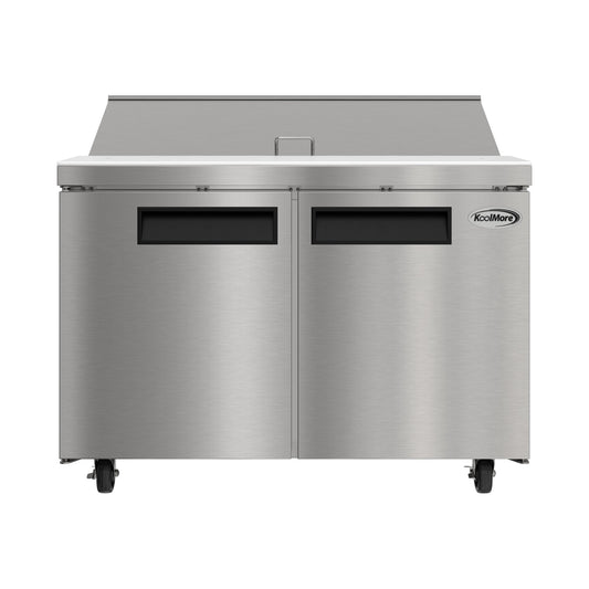 KOOLMORE 46" Commercial 2 Door Refrigeratd Salad and Sandwich Prep Table, 12 Pan Capacity and 14 Cubic Feet of Storage - KMPTR462D