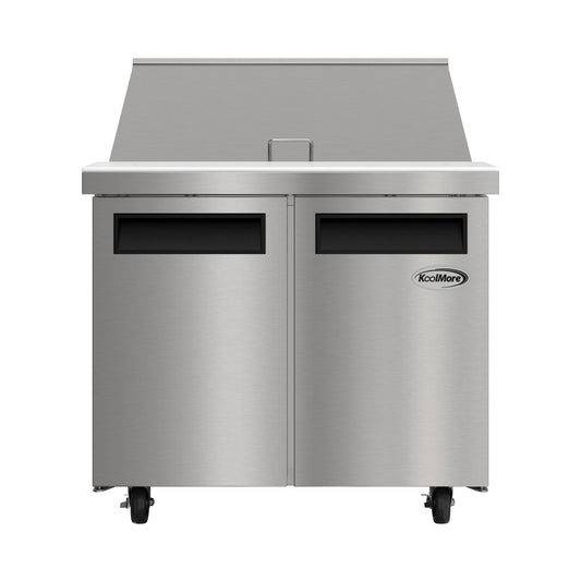 KOOLMORE 36" Commercial 2 Door Refrigerated Mega Salad and Sandwich Prep Table, 15 Pan Capacity and 11 Cubic Feet of Storage - KMMPTR362D