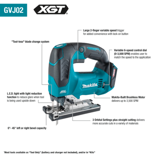 Makita 40V max XGT Brushless Cordless Jig Saw, Tool Only - GVJ02Z
