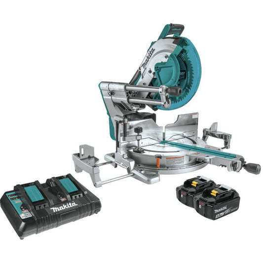 MakitaT 18V x2 LXT Lithium-Ion  Brushless Cordless 12" Dual-Bevel Sliding Compound Miter Saw with Laser Kit (5.0Ah) 12" Miter Saw Kit - XSL07PT