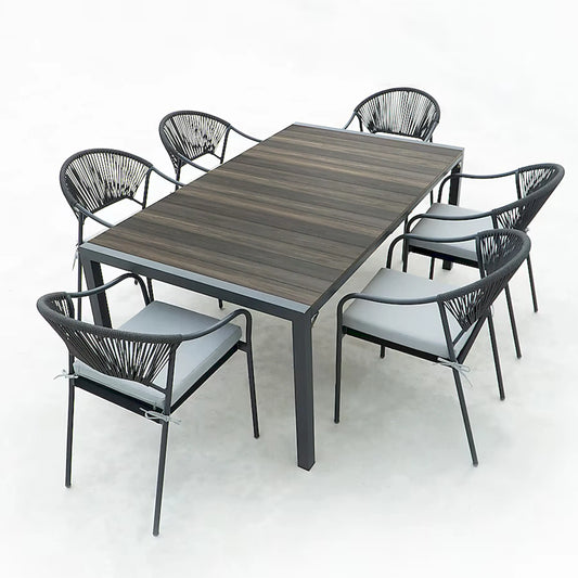 Deko Living 6 Piece Seating Black Outdoor Patio Dining Chairs and Table Set  - COP30803