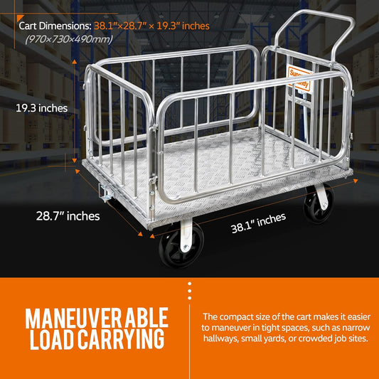 Super Handy GUO099 Cargo Trailer Utility Cart 1200 lbs Capacity with Hitch 8" Casters Compatible with Electric Tugger New - GUO099