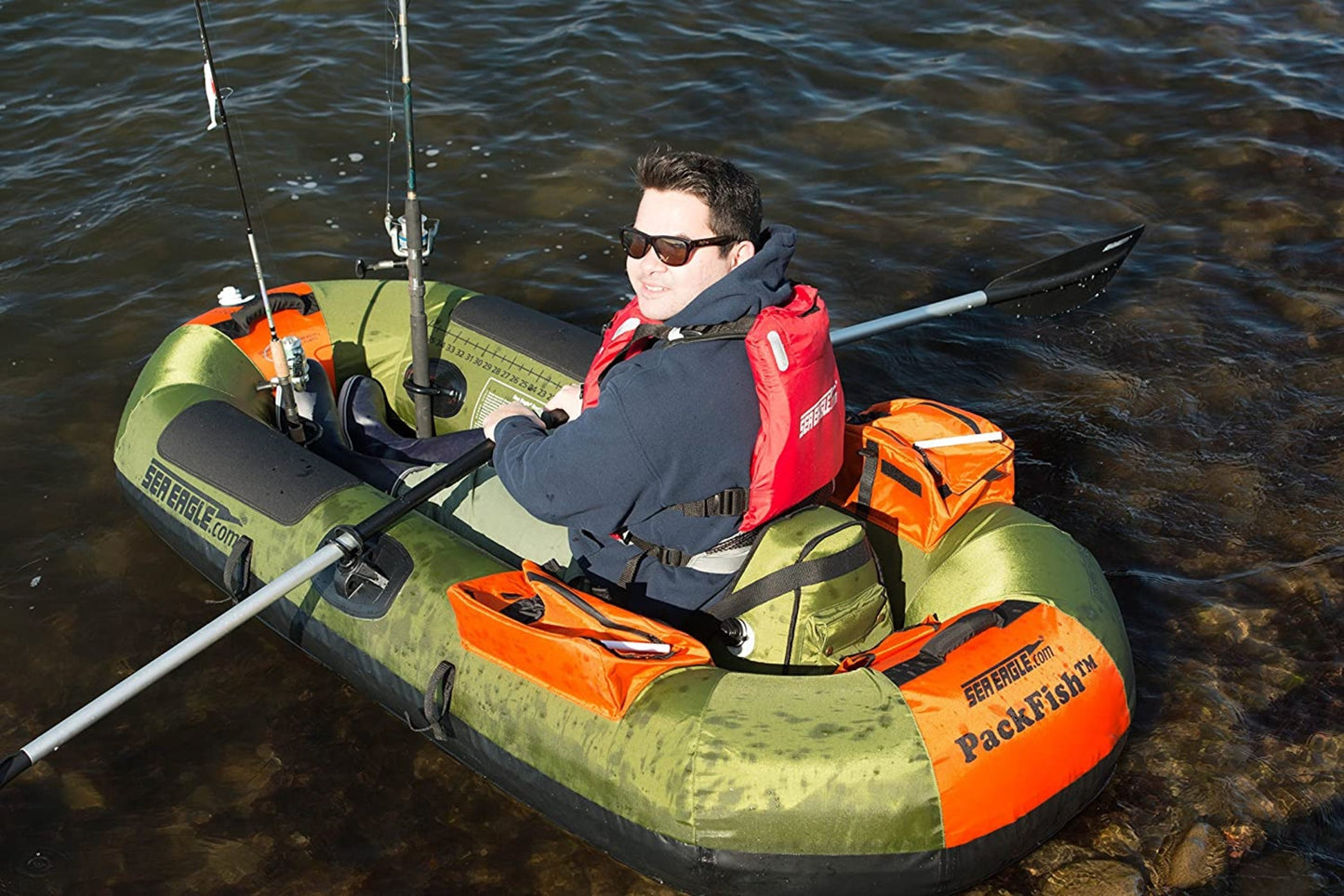 Sea Eagle PackFish 7 Inflatable Boat Deluxe Fishing Package Green Orange PF7K_D New - PF7K_D