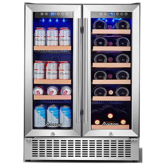 AOBOSI 24 Inch Beverage and Wine Cooler Dual Zone 2-IN-1 Hold 18 Bottles and 57 Cans -  YC120-2D