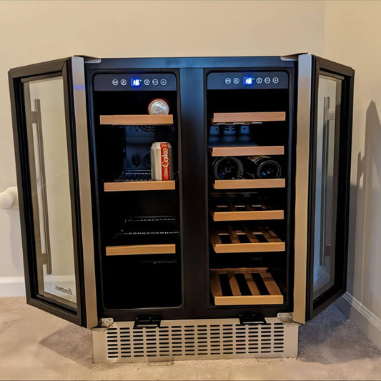 AOBOSI 24 Inch Beverage and Wine Cooler Dual Zone 2-IN-1 Hold 18 Bottles and 57 Cans -  YC120-2D