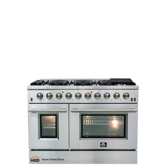 Forno 2-Piece Appliance Package - 48-Inch Gas Range & Wall Mount Hood in Stainless Steel - AP2-6244-48