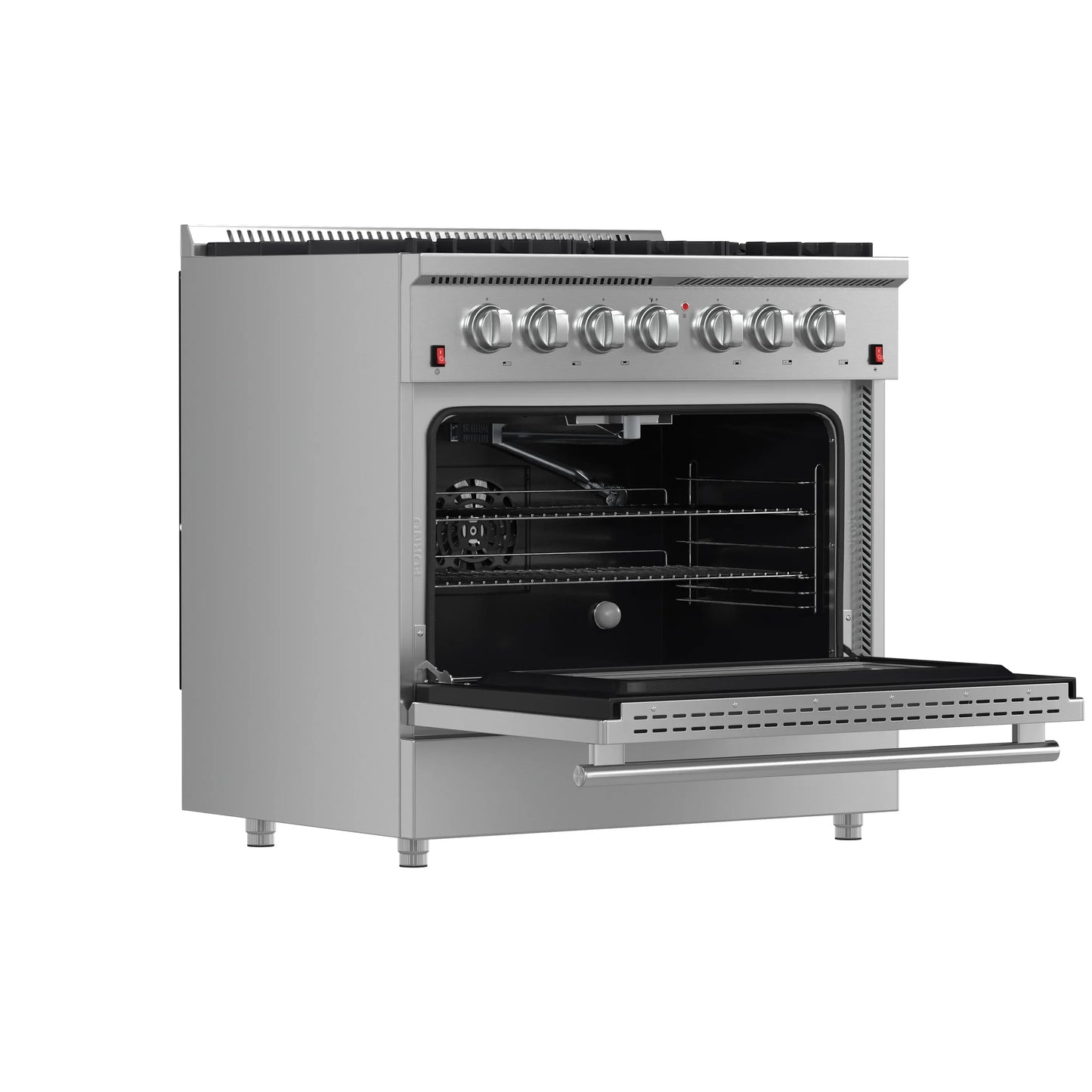 Forno 5-Piece Appliance Package - 36-Inch Gas Range, Wall Mount Range Hood, 60-Inch Refrigerator, Dishwasher, and 24-Inch Microwave Oven in Stainless Steel - AP5-6244-36-5095-60S-24MO