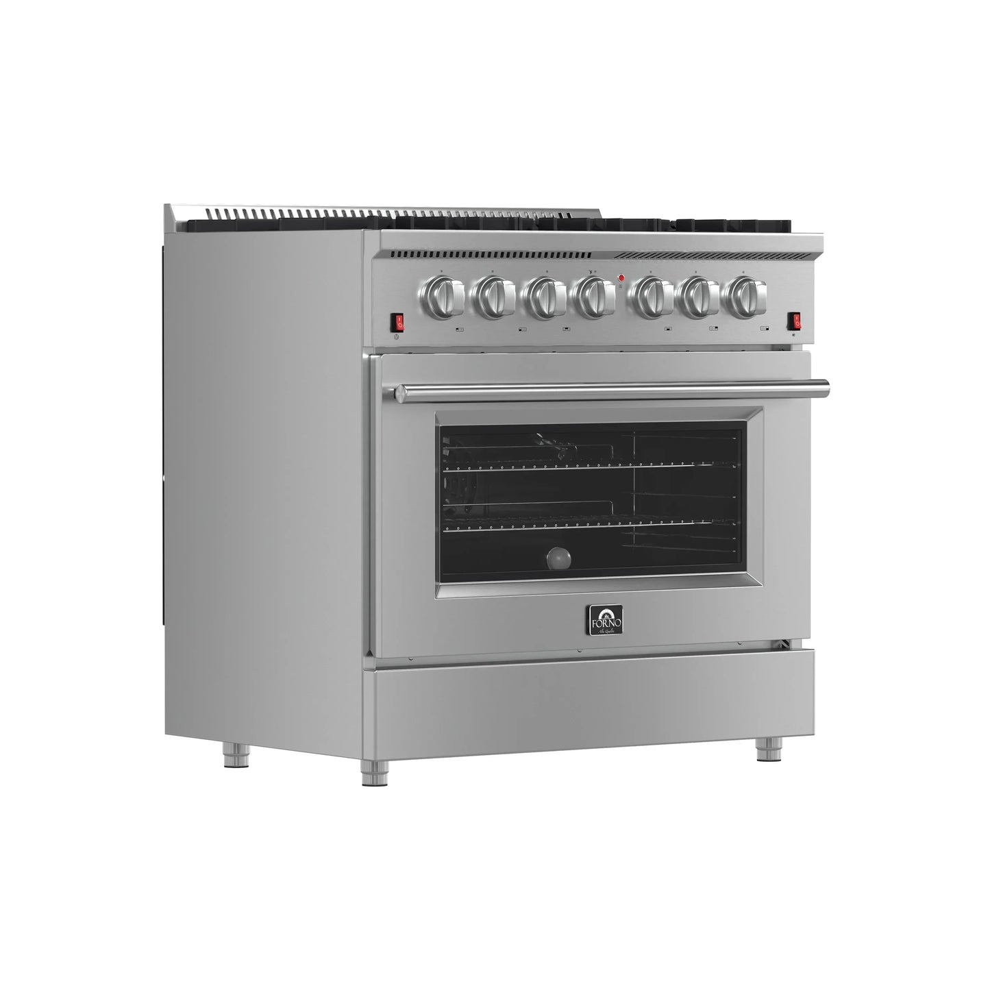 Forno 5-Piece Appliance Package - 36-Inch Gas Range, Wall Mount Range Hood, 60-Inch Refrigerator, Dishwasher, and 30-Inch Microwave Oven in Stainless Steel - AP5-6244-36-5095-60S-30MO