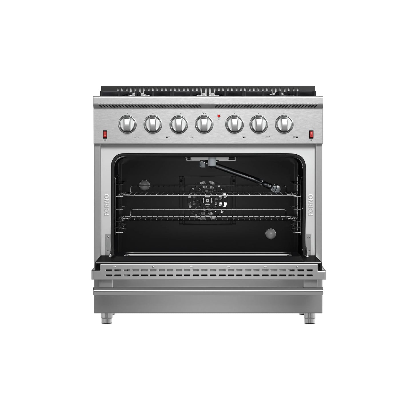Forno 5-Piece Appliance Package - 36-Inch Gas Range, Wall Mount Range Hood, 60-Inch Refrigerator, Dishwasher, and 30-Inch Microwave Oven in Stainless Steel - AP5-6244-36-5095-60S-30MO