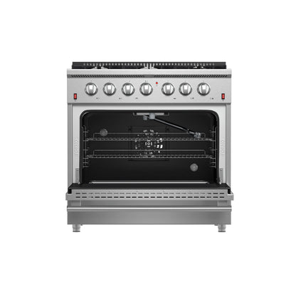 Forno 5-Piece Appliance Package - 36-Inch Gas Range, Wall Mount Range Hood, 60-Inch Refrigerator, Dishwasher, and 24-Inch Microwave Oven in Stainless Steel - AP5-6244-36-5095-60S-24MO