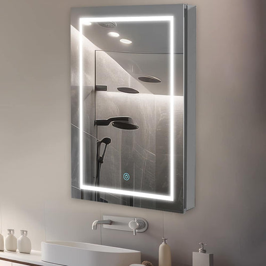 Aquadom Royale Basic Q 24" x 30" Rectangular Single View Left-Hinged Recessed or Surface Mount Medicine Cabinet With LED Lighting, Touch Screen Button, Dimmer - RBQ-2430L-N