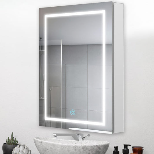 Aquadom Royale Basic Q 24" x 30" Rectangular Single View Right-Hinged Recessed or Surface Mount Medicine Cabinet With LED Lighting, Touch Screen Button, Dimmer - RBQ-2430R-N