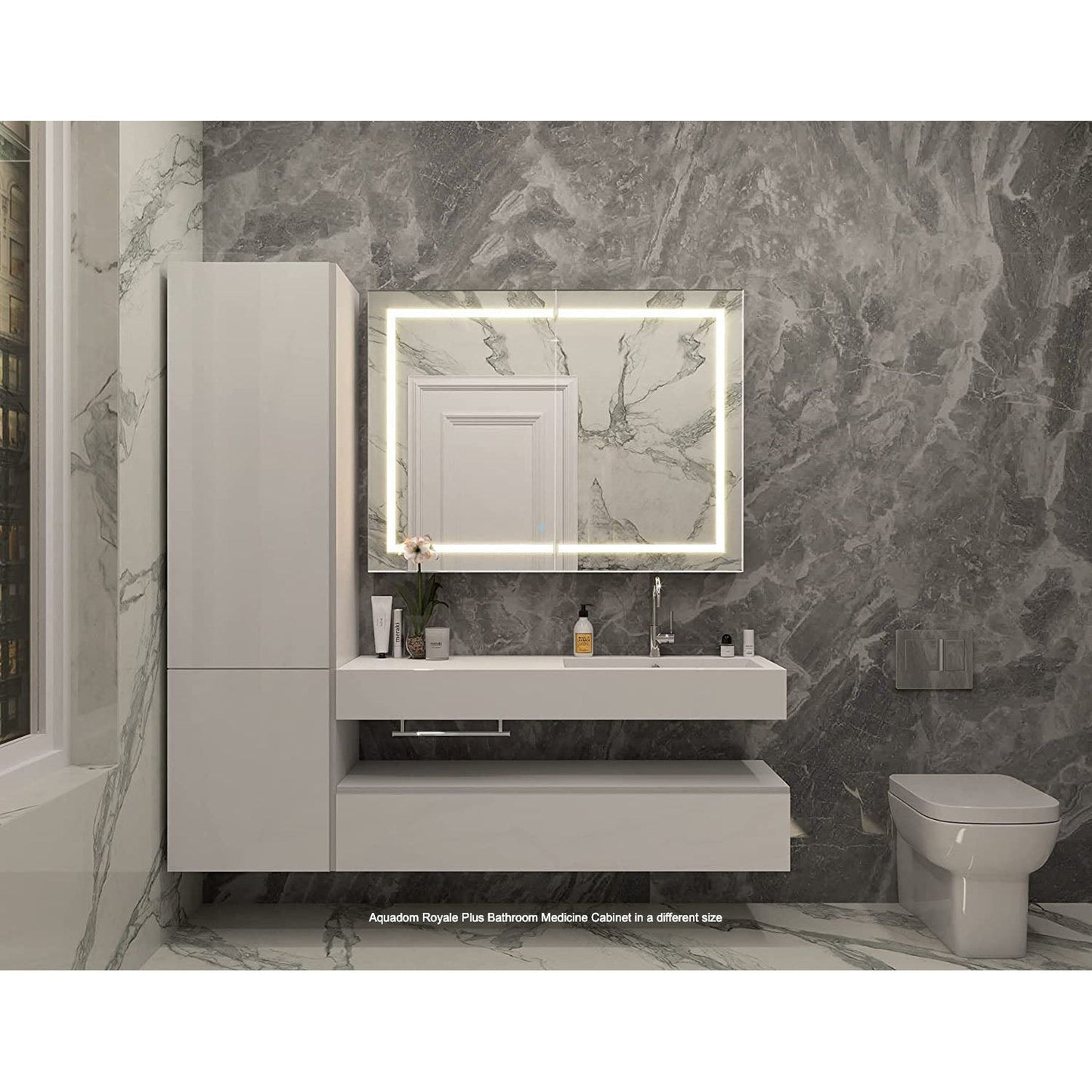 Aquadom Royale Plus 24" x 30" Rectangle Recessed or Surface Mount Single View Right Hinged LED Lighted Bathroom Medicine Cabinet With Defogger, Electrical Outlet, Magnifying Mirror - RP-2430R-N