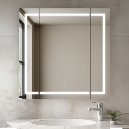 Aquadom Royale Plus 36" x 36" Triple-Door LED Lighted Medicine Cabinet With Defogger, Integrated LED 3X Magnifying Mirror and Electrical Outlet With USB - RP3-3636-N