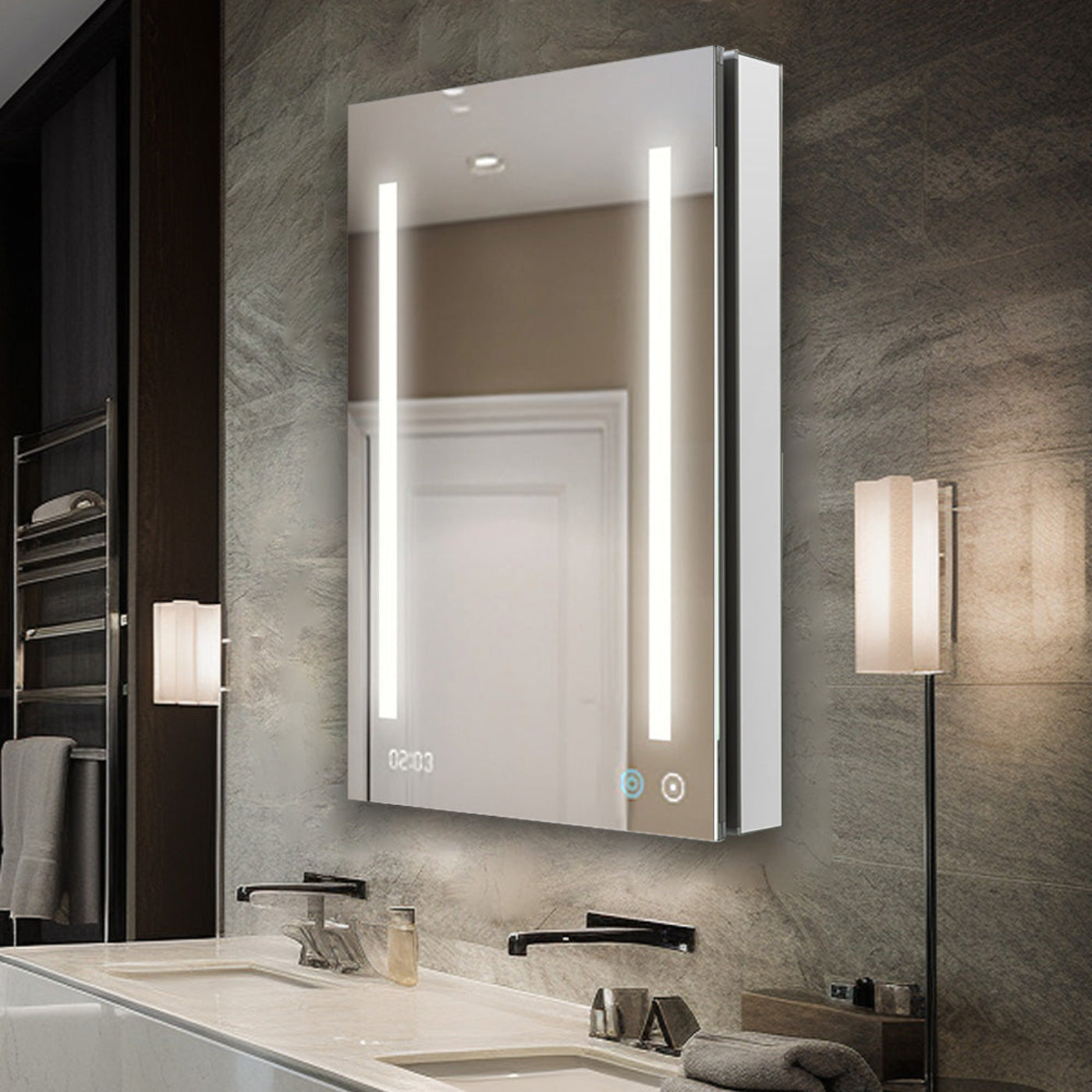 Aquadom Signature Royale 24" x 36" Rectangle Left Hinged Medicine Cabinet With Lighting, Defogger, Integrated LED 3X Magnifying Mirror And Electrical Outlet with USB - SR-2436L-N