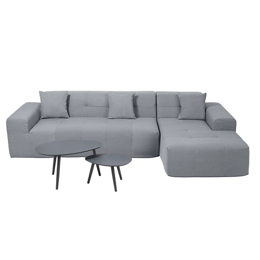 Deko Living 3 Piece Gray Compressed Foam Sectional Sofa Lounger and Table Set  - CIF50018