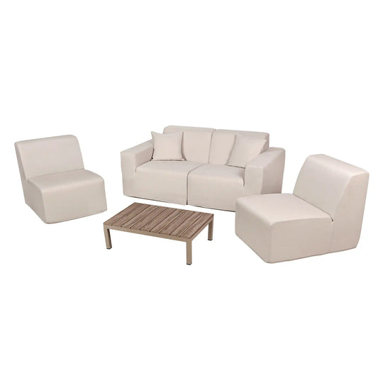 Deko Living 4 Piece Seating Beige Compressed Foam Sectional Sofa and Ottoman Set  - CIF50217