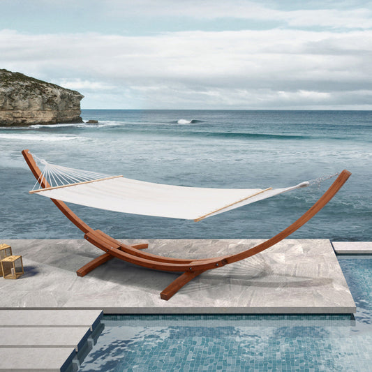 Deko Living Outdoor Cedar Wood Hammock with White Textilene Fabric  - COP20208WHT