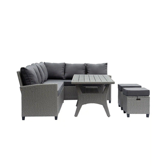 Deko Living Outdoor Wicker Patio Sectional Sofa & Ottoman Set with Table  - COP30006
