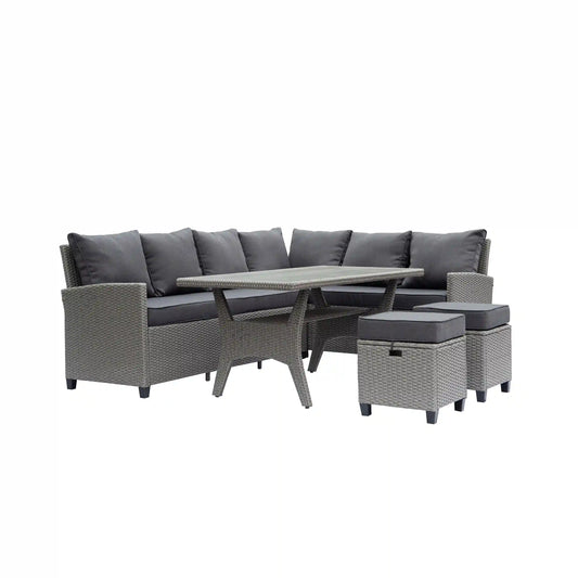 Deko Living Outdoor Wicker Patio Sectional Sofa & Ottoman Set with Table  - COP30006