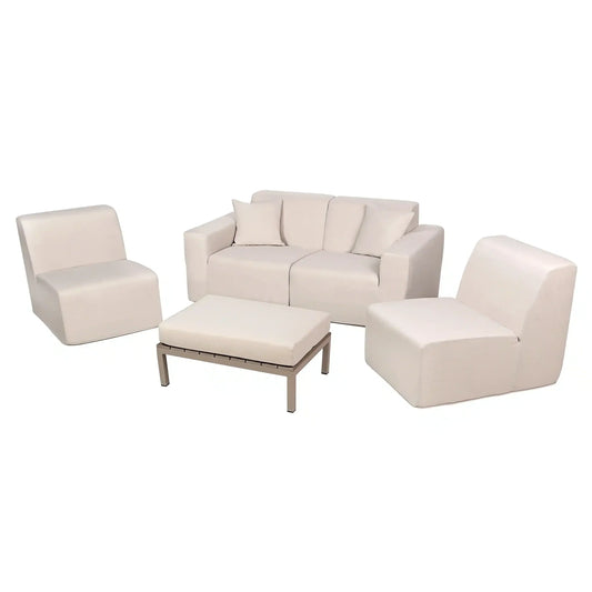 Deko Living 4 Piece Seating Beige Outdoor Compressed Foam Sectional Sofas and Ottoman Set  - COP30217