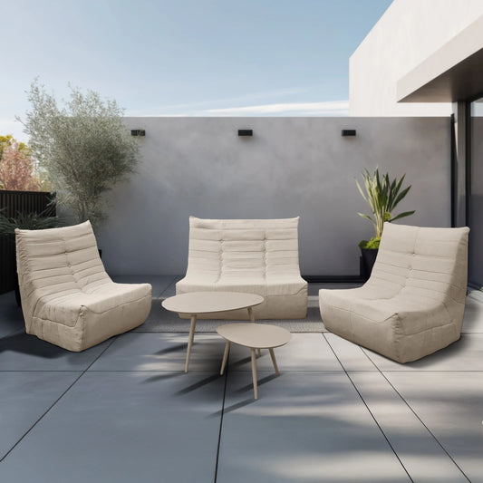 Deko Living 5 Piece Beige Outdoor Compressed Foam Loveseat Sofa Chairs and Table Set  - COP30219