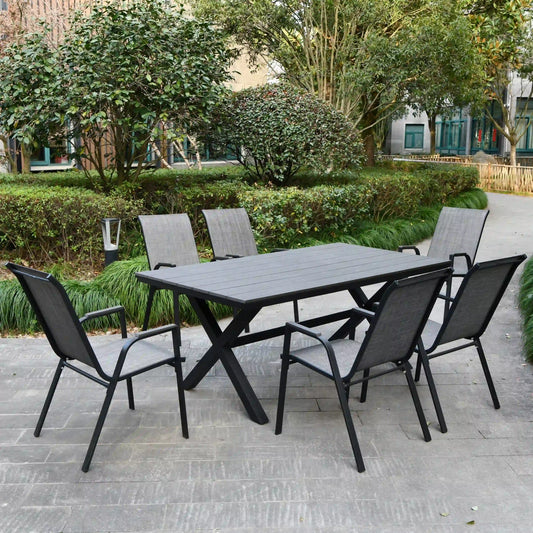Deko Living 7 Piece Gray Outdoor Dining Chairs and Table Set  - COP30702BLK