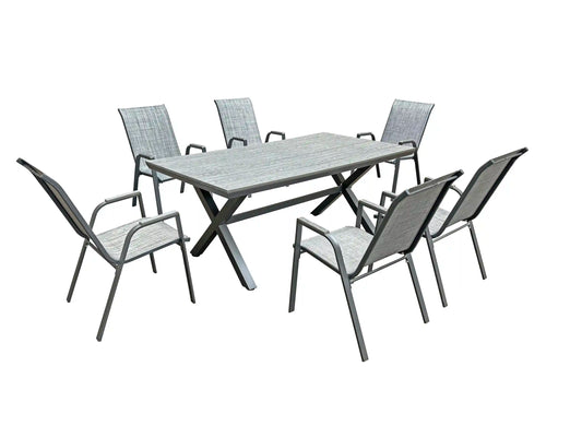 Deko Living 7 Piece Gray Outdoor Dining Chairs and Table Set  - COP30702BLK