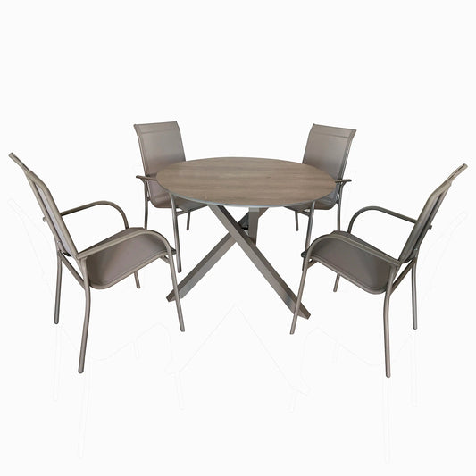 Deko Living 4 Piece Seating Champagne Outdoor Aluminum Round Patio Dining Table and Stackable Chairs Set  - COP30804