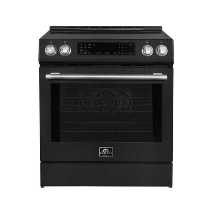 Forno 5-Piece Appliance Package - 30-Inch Induction Range, Under Cabinet Range Hood, Refrigerator, Dishwasher, and 24-Inch Microwave Drawer in Black with Stainless Steel Trim - APR5-905-30BLK