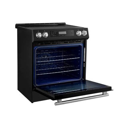 Forno 5-Piece Appliance Package - 30-Inch Induction Range, Under Cabinet Range Hood, Refrigerator, Dishwasher, and 24-Inch Microwave Drawer in Black with Stainless Steel Trim - APR5-905-30BLK