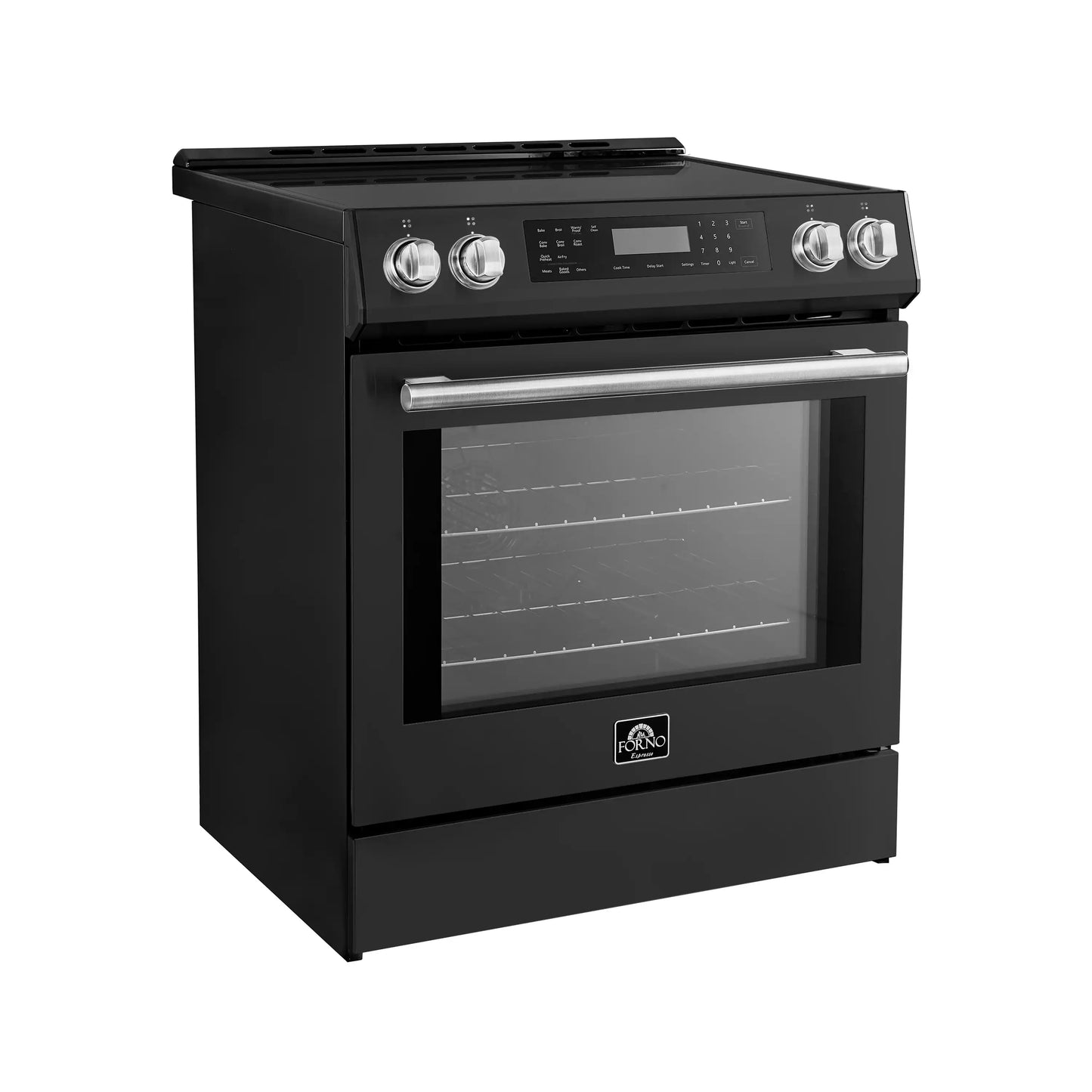 Forno 5-Piece Appliance Package - 30-Inch Induction Range, Under Cabinet Range Hood, Refrigerator with Water Dispenser, Dishwasher, and 30-Inch Microwave Drawer in Black with Antique Brass Trim - APW5-905-30BLK-MWD30