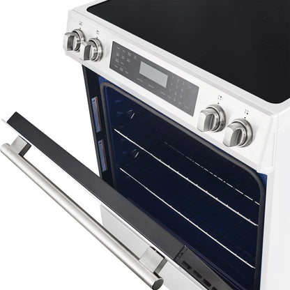 Forno 5-Piece Appliance Package - 30-Inch Induction Range, Under Cabinet Range Hood, Refrigerator, Dishwasher, and  Microwave Drawer in White with Stainless Steel Trim - APR5-905-30WHT
