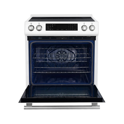 Forno 5-Piece Appliance Package - 30-Inch Induction Range, Under Cabinet Range Hood, Refrigerator with Water Dispenser, Dishwasher, and 30-Inch Microwave Oven in White with Stainless Steel Trim - APW5-905-30WHT-MWO30