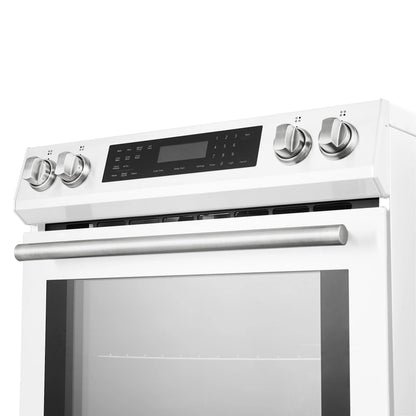 Forno 5-Piece Appliance Package - 30-Inch Induction Range, Under Cabinet Range Hood, Refrigerator with Water Dispenser, Dishwasher, and 30-Inch Microwave Oven in White with Antique Brass Trim - APW5-905-30WHT-MWO30