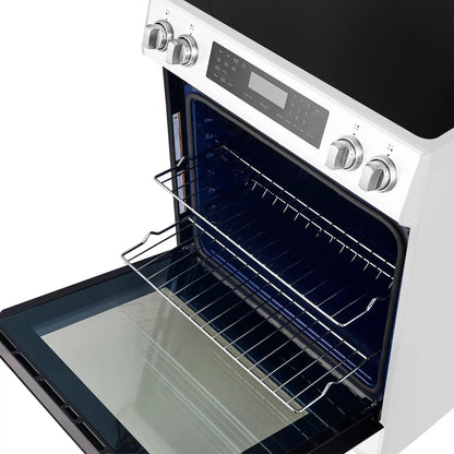 Forno 5-Piece Appliance Package - 30-Inch Induction Range, Under Cabinet Range Hood, Refrigerator with Water Dispenser, Dishwasher, and 30-Inch Microwave Oven in White with Stainless Steel Trim - APW5-905-30WHT-MWO30