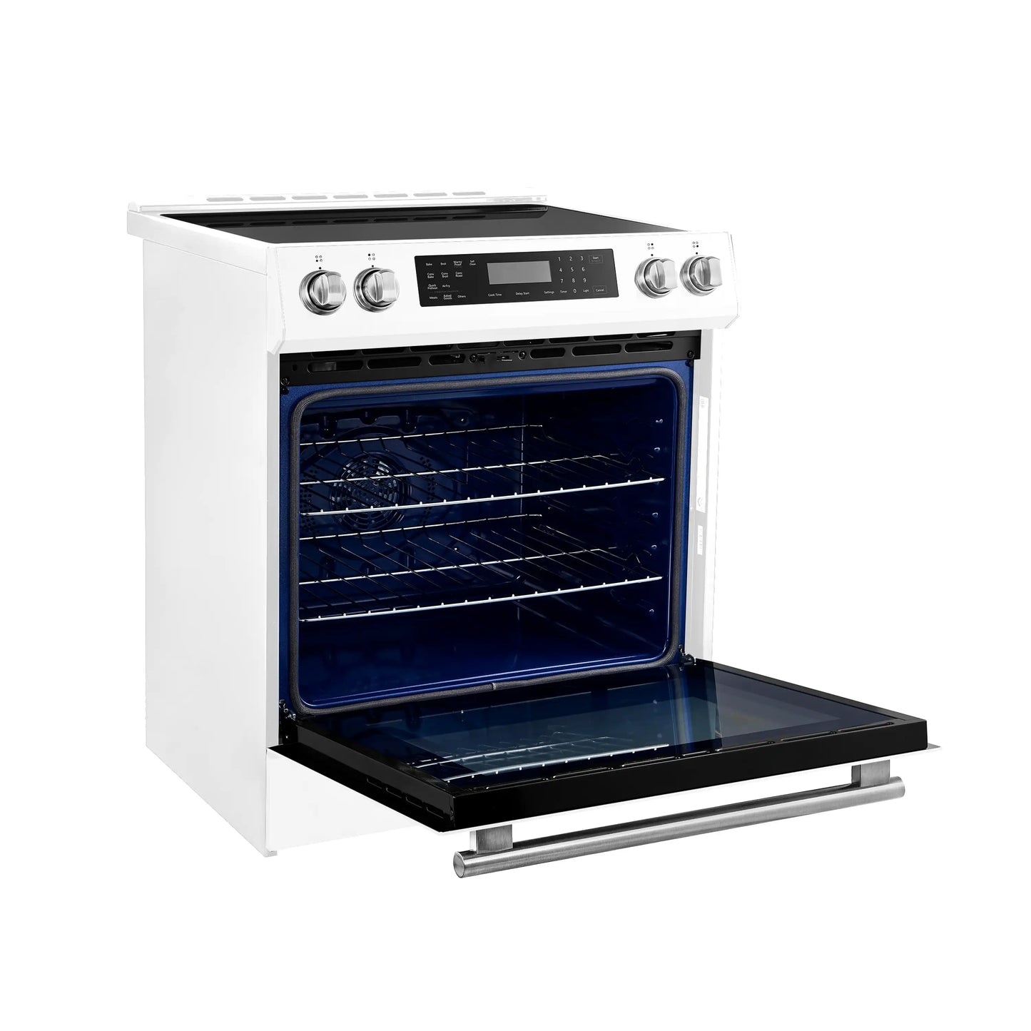 Forno 5-Piece Appliance Package - 30-Inch Induction Range, Under Cabinet Range Hood, Refrigerator, Dishwasher, and 30-Inch Microwave Oven in White with Antique Brass Trim - APR5-905-30WHT-MWO30