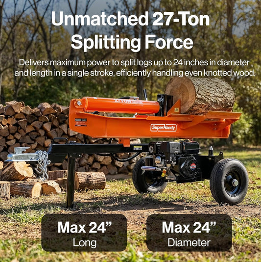 Super Handy GUT199 Log Splitter 27 Ton Full Beam Vertical/Horizontal 223cc Gas Towable New - GUT199