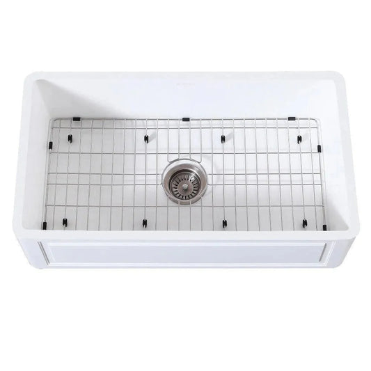 Kingston Brass 36 in. Farmhouse Apron Front Kitchen Sink with Strainer and Grid in Matte White - KGKFA361810LD