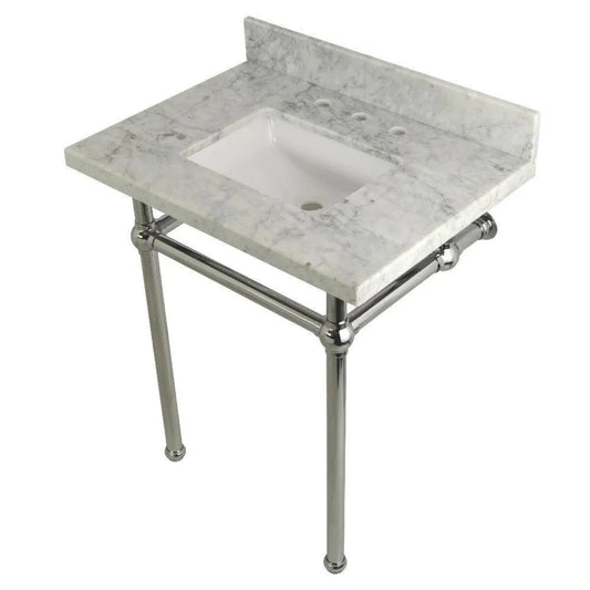 Kingston Brass Templeton 30 in. x 22 in. Carrara Marble Vanity Top with Brass Console Legs - KVPB30MBSQ