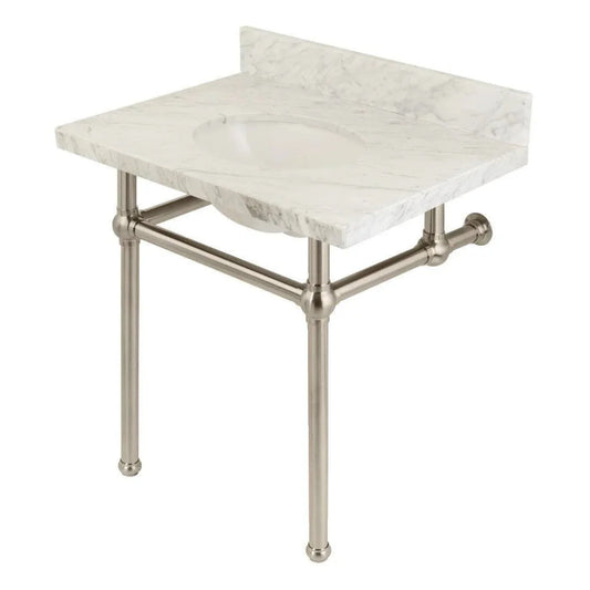 Kingston Brass Templeton 30 in. x 22 in. Carrara Marble Vanity Top with Brass Console Legs - KVPB3030MB