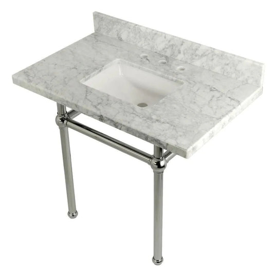Kingston Brass Templeton 36 in. x 22 in. Carrara Marble Vanity Top with Brass Console Legs - KVPB3630MBSQ