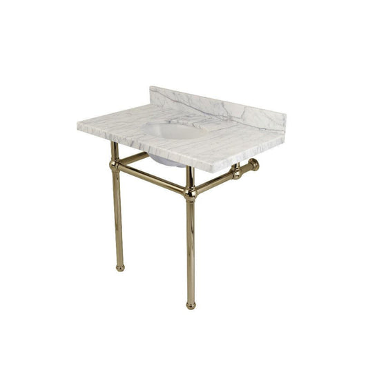 Kingston Brass Templeton 36 in. x 22 in. Carrara Marble Vanity Top with Brass Console Legs - KVPB36MB