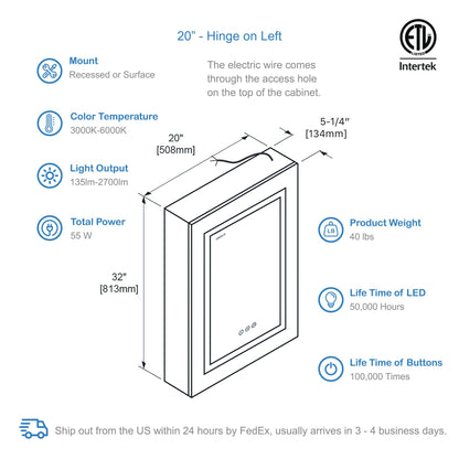 Blossom Asta – 20 Inches LED Medicine Cabinet - MCL2 2032L