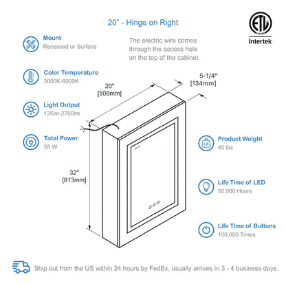 Blossom Asta – 20 Inches LED Medicine Cabinet - MCL2 2032L