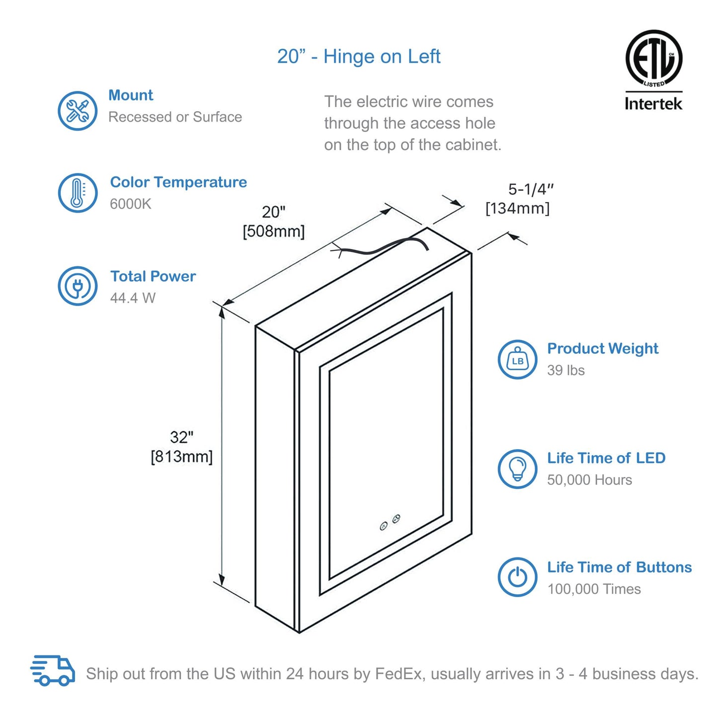 Blossom Vega – 20 Inches LED Medicine Cabinet - MCL4 2032L