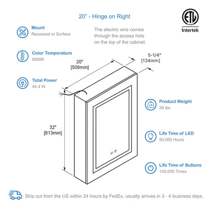 Blossom Vega – 20 Inches LED Medicine Cabinet - MCL4 2032L