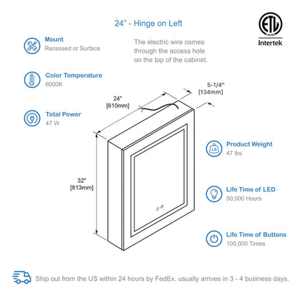Blossom Vega – 24 Inches LED Medicine Cabinet - MCL4 2432L