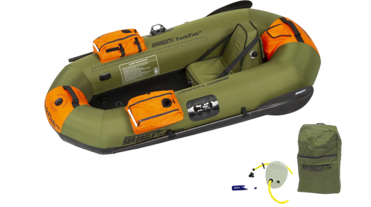 Sea Eagle PackFish 7 Inflatable Boat Deluxe Fishing Package Green Orange PF7K_D New - PF7K_D