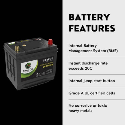 PowerTex 2005 Toyota Solara Car Battery BCI Group 35 / Q85 Lithium LiFePO4 Automotive Battery - PTLG35-499